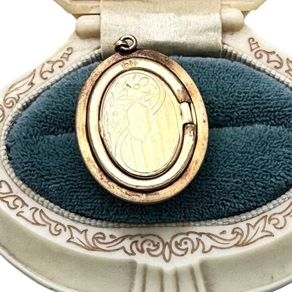 Vintage Van Dell Womens Locket Shell Cameo Pendant Flowers 14K Gold Filled - Picture 4 of 5